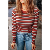 Azura Exchange Striped Ribbed Knit Slim Fit Top