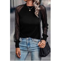 Azura Exchange Striped Mesh Long Sleeve Crewneck Ribbed Top