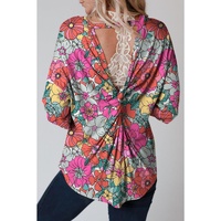 Azura Exchange Floral Long Sleeve Top with Twisted Hollow-out Back
