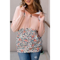 Azura Exchange Floral Patch Half Zip Kangaroo Pocket Hoodie