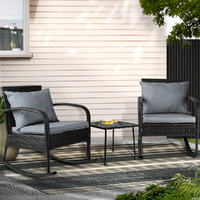 3PC Rocking Chair Table Wicker Outdoor Furniture Patio Bistro Set Black