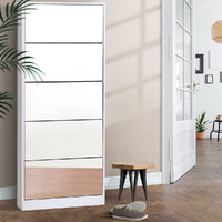5 Drawer Mirrored Wooden Shoe Cabinet - White