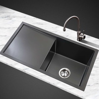 Kitchen Sink 75X45CM Stainless Steel Basin Single Bowl Laundry Black