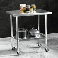 Stainless Steel Kitchen Benches Work Bench Wheels 91X61CM 430