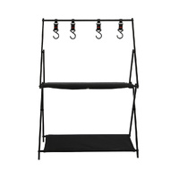 Foldable Camping Storage Shelves 2 Layer with Hooks Black - Model-14C4B3