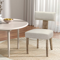 Dining Chairs Set of 2 Linen Fabric Wooden Beige