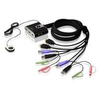 Petite 2 Port USB HDMI KVM Switch with Audio and Remote Port Selector - 1.2m Cables Built In