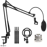 Microphone Radio Broadcasting Stand with 3/8"to 5/8" Screw Adapter and Windscreen Pop Filter