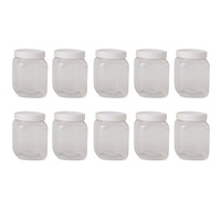 10x 250g Plastic Honey Jars + Lids - Square Clear Food Grade Packaging Containers