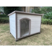 L Timber Pet Dog Kennel House Puppy Wooden Timber Cabin With Stripe White