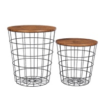 Vintage Round Coffee Tables Set of 2 Side Tables Robust Steel Frame for Living Room Bedroom Rustic Brown and Black