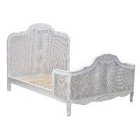 King Size Bed Frame Rattan Timber Wood Mattress Base Distressed White