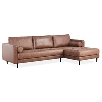 2 Seater Sofa Fabric Lounge Couch with RHF Chaise Dark Brown