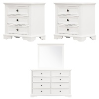 4pc Bedside Dresser Mirror Bedroom Chest of Drawers Set Cabinet - White