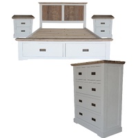 4pc King Bed Suite Bedside Tallboy Bedroom Furniture Package White Grey