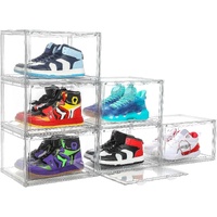 6 Pack Large Acrylic Shoe Box Storage Side Door Open Stackable Boxes Transparent Clear Display Case