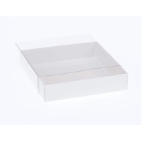 100 Pack of 15cm Square Invitation Coaster Favor Function product Presentation Cookie Biscuit Patisserie Gift Box - 4cm deep - White Card with Clear S