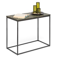 Rogerstone Black Sofa Side Table with Textured Wood Top
