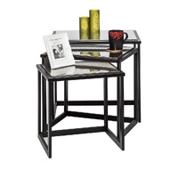 Black Iron Nested Tables with Stainless Steel Top in Set of 3