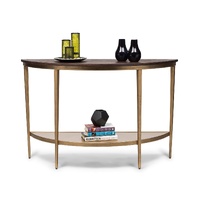 Dark French Brass Half Round Hallway Console Table with Wood Top