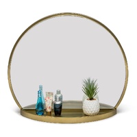 Round Table Wall Mirror with Shelf Storage in Brass Finish