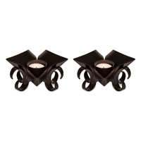 Decorative Black Metal Lotus Tea Light Candle Holders in Set of 2