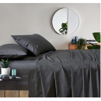 Gioia Casa Vintage Washed 100% Cotton Sheet Set with 2 Pillowcases - Charcoal - Queen Size