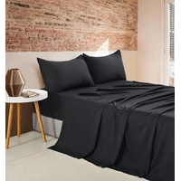 CleverPolly Vintage Washed Microfibre Sheet Set with 1 Pillowcase - Black - King Single