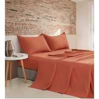 CleverPolly Vintage Washed Microfibre Sheet Set with 1 Pillowcase - Terracotta - King Single