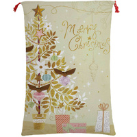 50x70cm Canvas Hessian Christmas Santa Sack Xmas Stocking Reindeer Kids Gift Bag, Merry Christmas Golden Tree