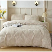 Tufted Textured Jacquard Quilt Cover Set- Beige - Queen Size
