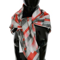 C'N'C COSTUME NATIONAL Gray Red Checkered Silk Scarf One Size Women