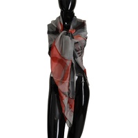 CNC Costume National Grey and Red Checkered Printed Silk Scarf One Size Women