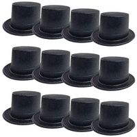 12x GLITTER TOP HAT Fancy Party Plastic Costume Tall Cap Fun Dress Up BULK - Black