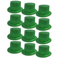 12x GLITTER TOP HAT Fancy Party Plastic Costume Tall Cap Fun Dress Up BULK - Green