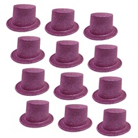 12x GLITTER TOP HAT Fancy Party Plastic Costume Tall Cap Fun Dress Up BULK - Light Pink
