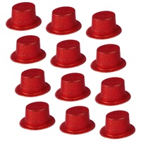 12x GLITTER TOP HAT Fancy Party Plastic Costume Tall Cap Fun Dress Up BULK - Red