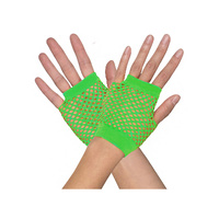 1 Pair Fishnet Gloves Fingerless Wrist Length 70s 80s Costume Party - Neon Green
