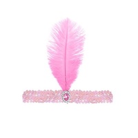 1920s FLAPPER HEADBAND Headpiece Feather Sequin Charleston Costume Gatsby Dance - Light Pink
