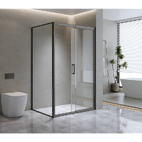 Adjustable 1300x1010mm Single Door Corner Sliding Glass Shower Screen in Black