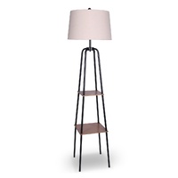 Metal Etagere Floor Lamp Shade Metal Shelf in Wood Finish