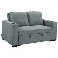 Hoffman Linen Sofa Bed with Cushions & Cup Holders Dark Grey