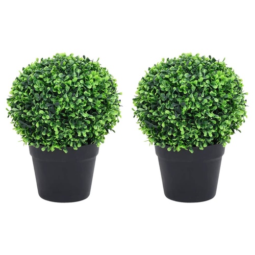 Artificial Boxwood Plants 2 pcs with Pots Ball Shaped Green 27 cm