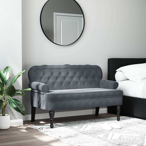 Bench with Backrest Dark Grey 119.5x64.5x75 cm Velvet