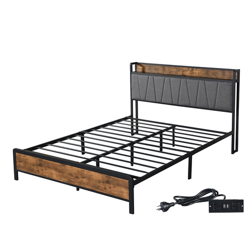 Queen Bed Frame Tufted Headboard USB Charge - Model-1AEAF6