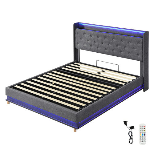 Queen Bed Frame Gas Lift LED Light - Model-752A6D