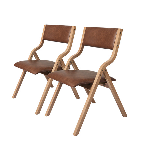 2x Dining Chairs Foldable PU Brown - Model-FD9514