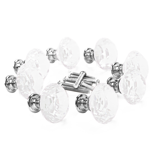 16 Pcs Clear Crystal Knobs Diamond 40mm Large Transparent - Model-54E7AA