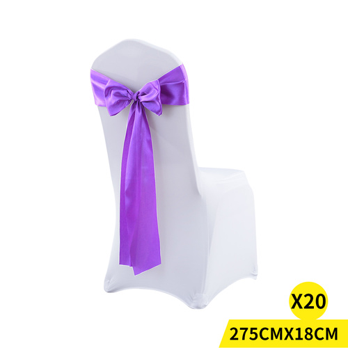 20x Multicoloured Satin Chair Sashes Lavender - Model-946199