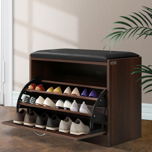 Shoe Bench Shoe Cabinet 15 Pairs Walnut Kyla